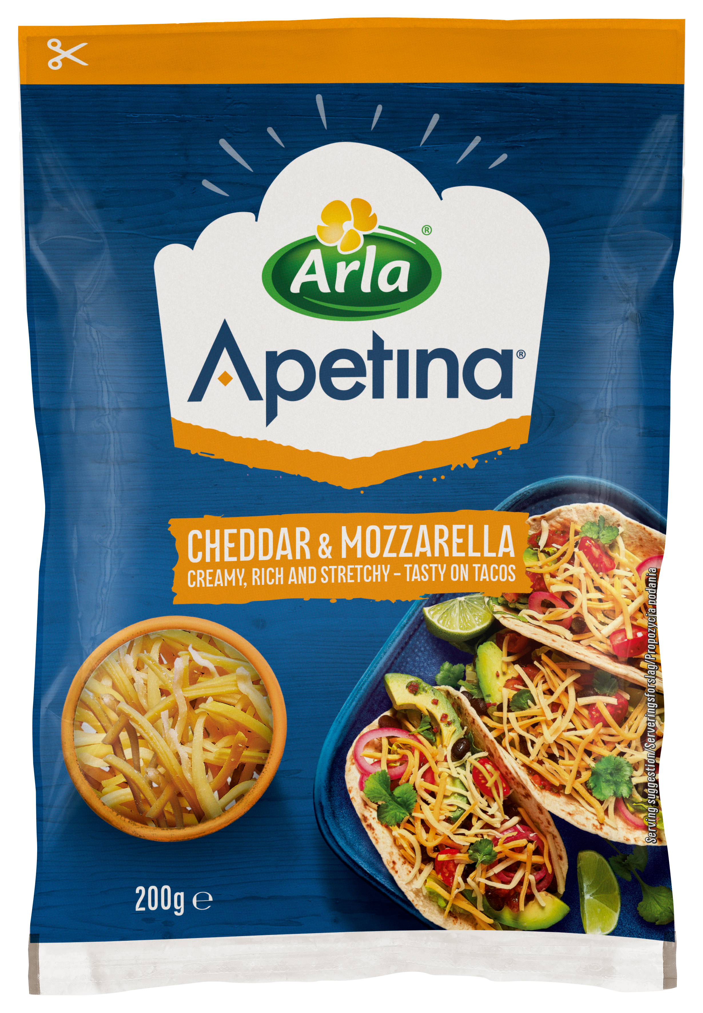 Apetina® Cheddar i Mozzarella 200g